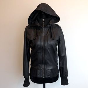 Mango Genuine Leather Hooded Bomber Jacket. SizeXS